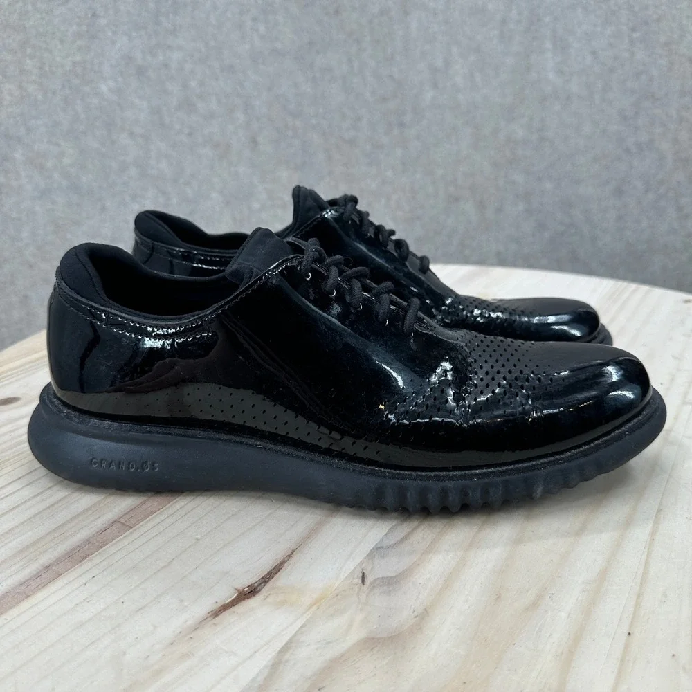 Cole Haan Zerogrand Oxford Mens 8M Black Patent Leather Laser Cut